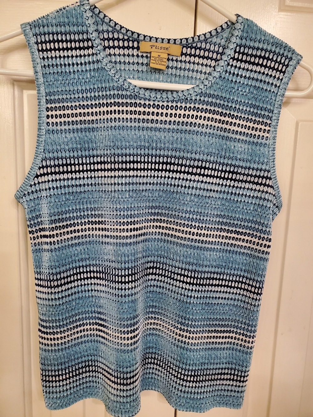Plisse Blue & Navy Sleeveless Crinkled Shimmer Top